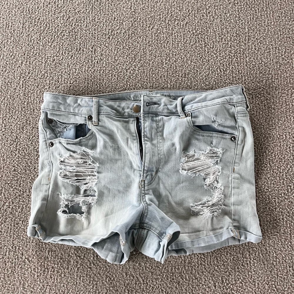 Distressed Light Blue Denim Shorts